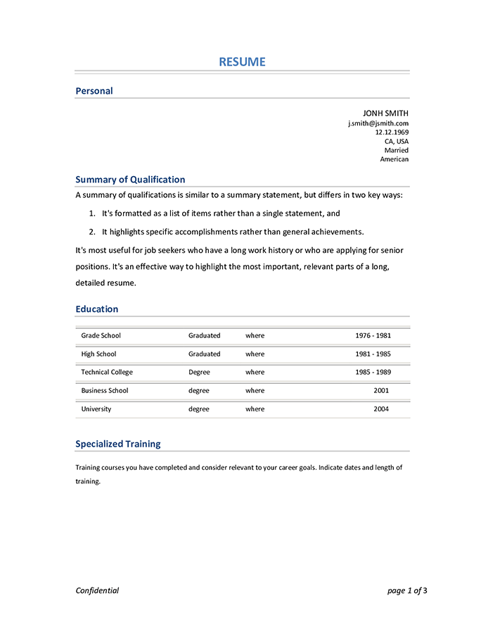 College student resume summary examples