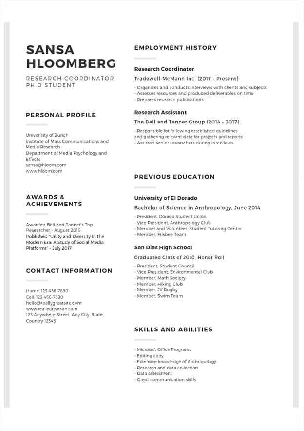 Research Coordinator CV template