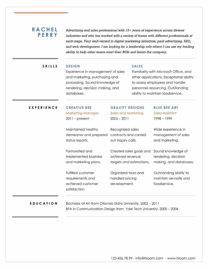Sales and Marketing Resume Example