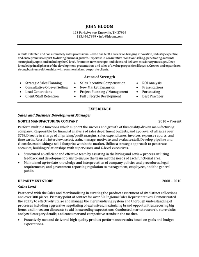 Sales Manager resume template
