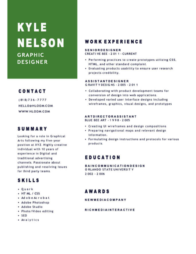 Senior Designer Combination Resume template