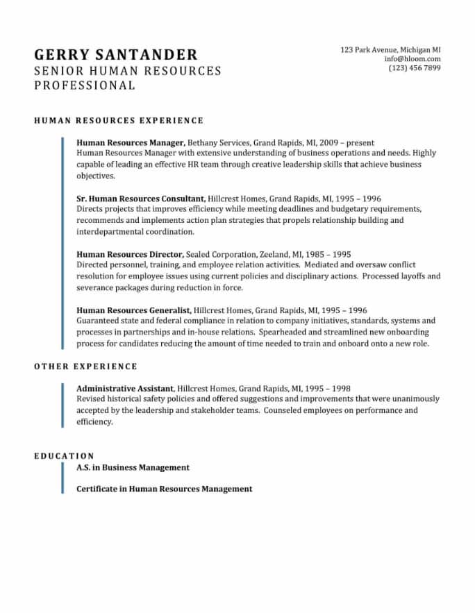 Senior Experienced Human Resource Manager Resume Example