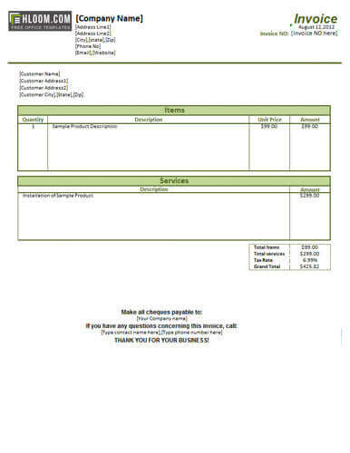 service and product invoice template