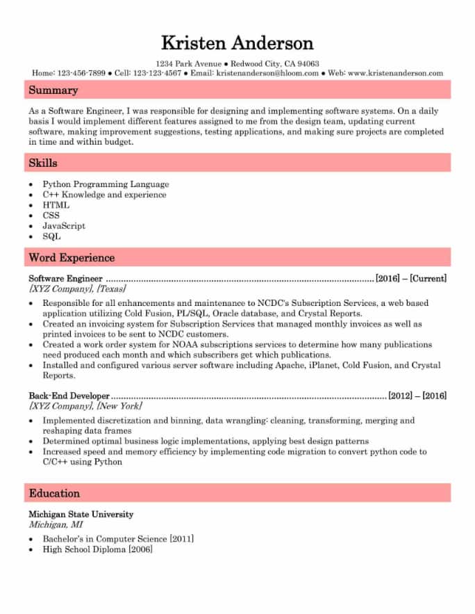 Pretty Pink Resume Template