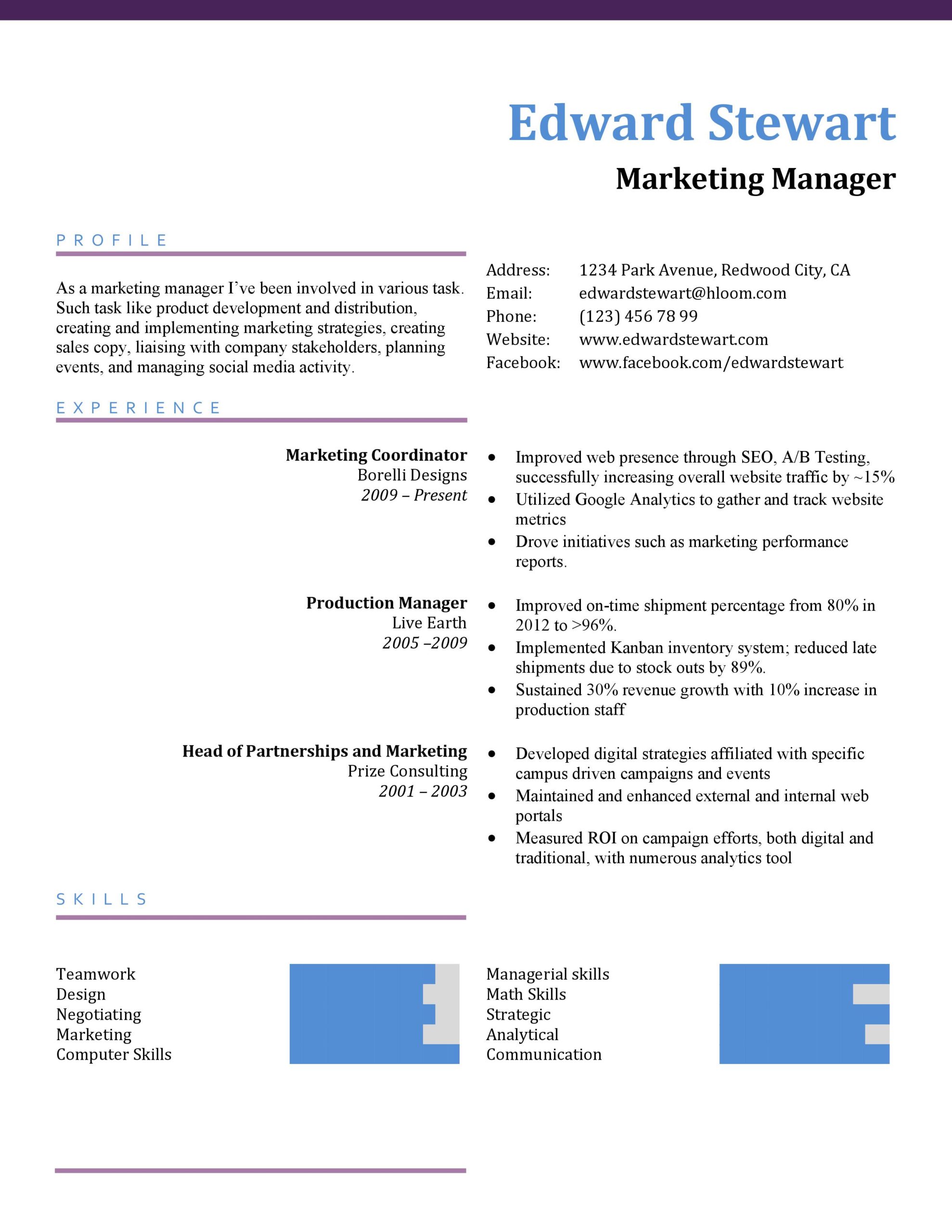 Marketing Co-ordinator Resume Example