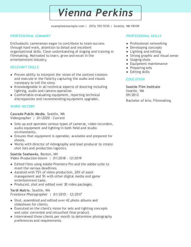 videographer resume example