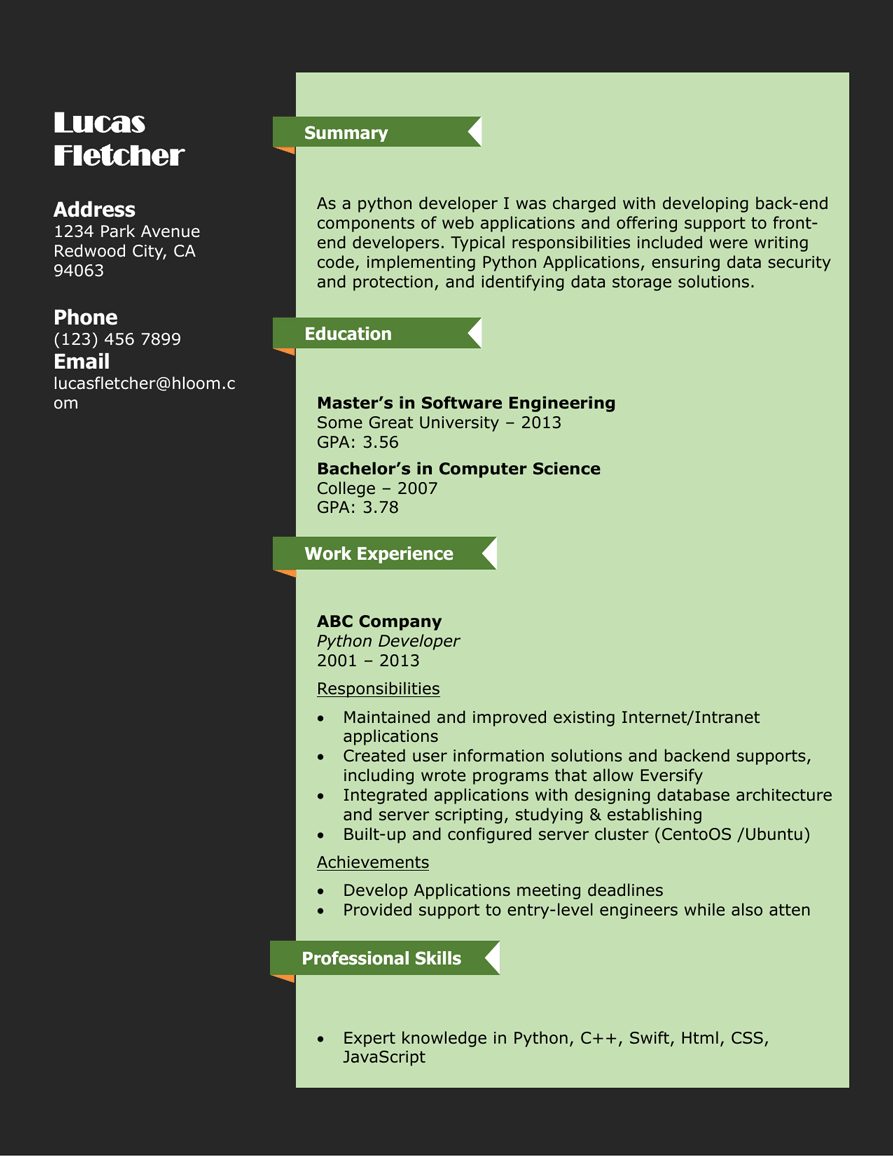 Python Developer Resume Template