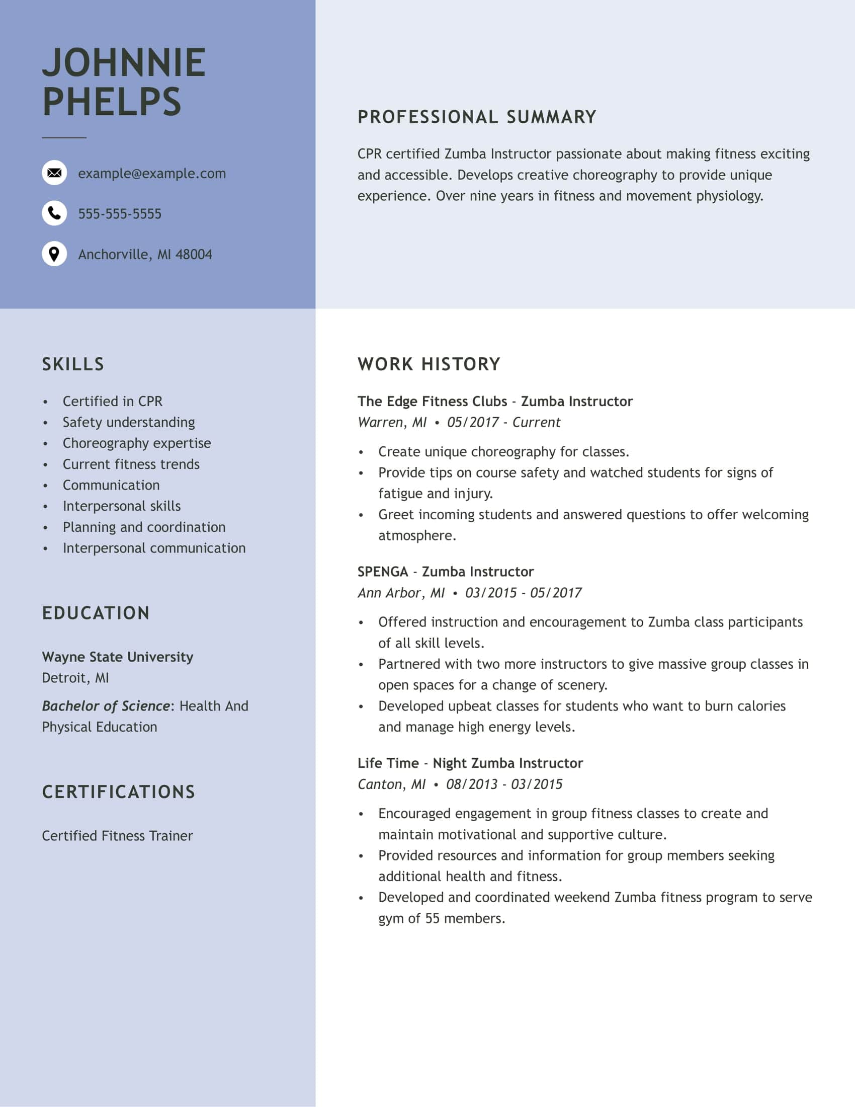 Zumba Instructor | Free Resume Templates + How-To Guide