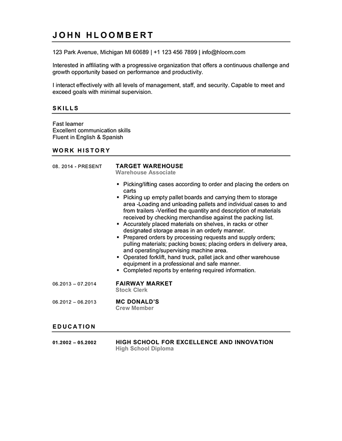 Exemple De Cv Pour Job D été Lycéen